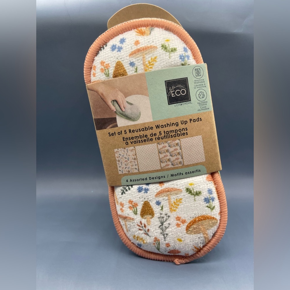Go Eco Ciroa Home Reusable Washing Up Pads Set, Mushroom Theme, NWT 🍄‍🟫 🧽